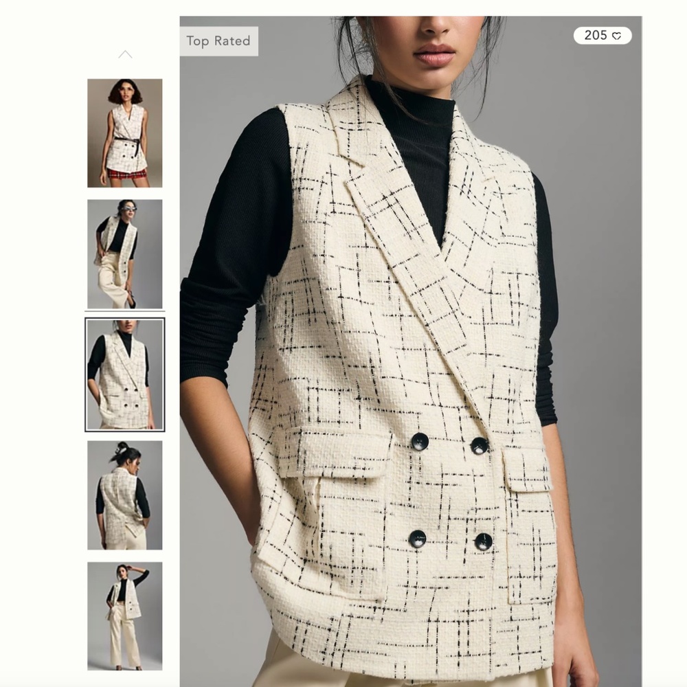 Anthropologie Maeve Tweed Vest, Black/White, 12 - Picture 2 of 11